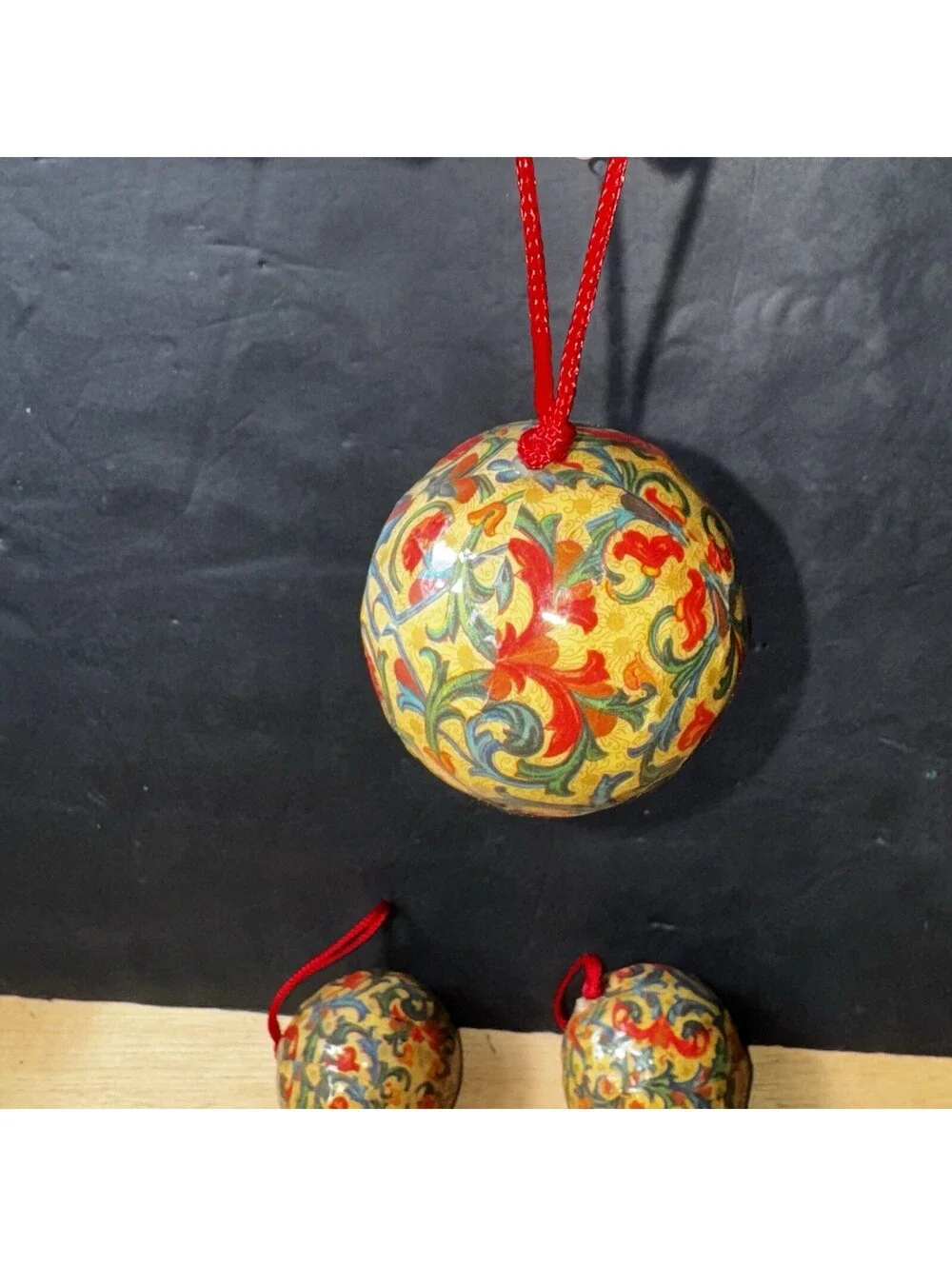 Set of 4 Vintage Floral Christmas Tree Ornaments 2.5” Decoupage Baubles Hanging